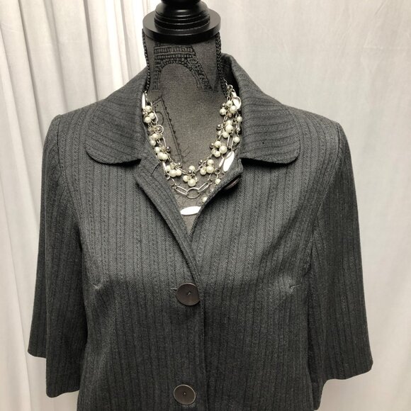 Notations Jacket Womens Size Medium Gray Pinstripe Lined Short Blazer Career - Picture 2 of 6